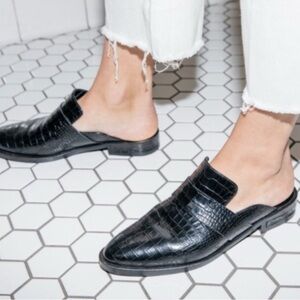 Freda Salvador Keen Mules in Black Croc Embossed - size 7.5